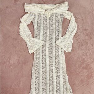 White Ruffled Tiered Off-Shoulder Bell Sleeve Dress